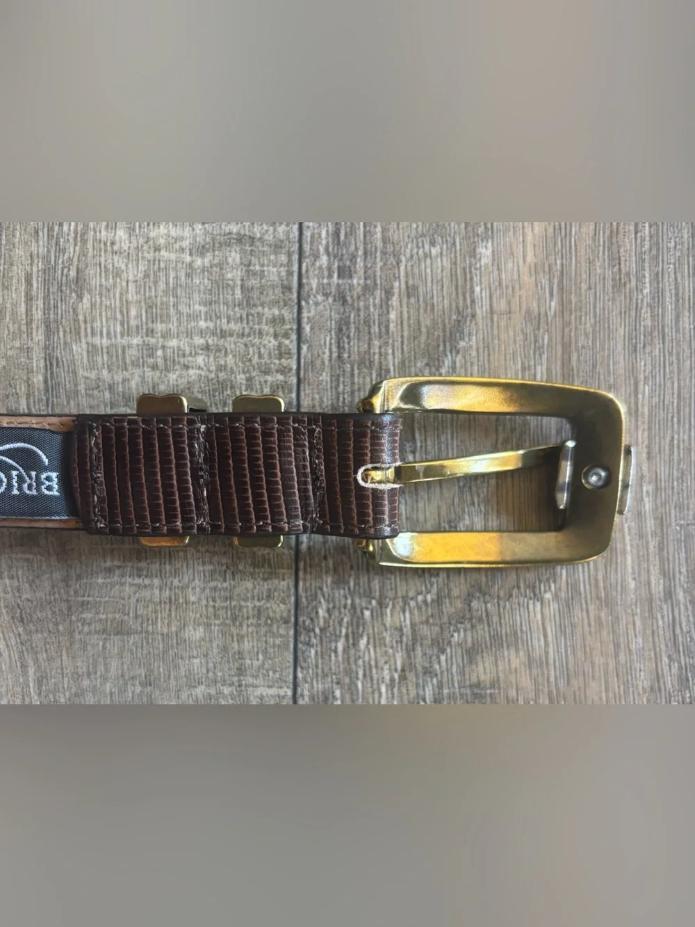Brighton women’s size 34 brown reptile embossed texture and two-tone buckle belt
